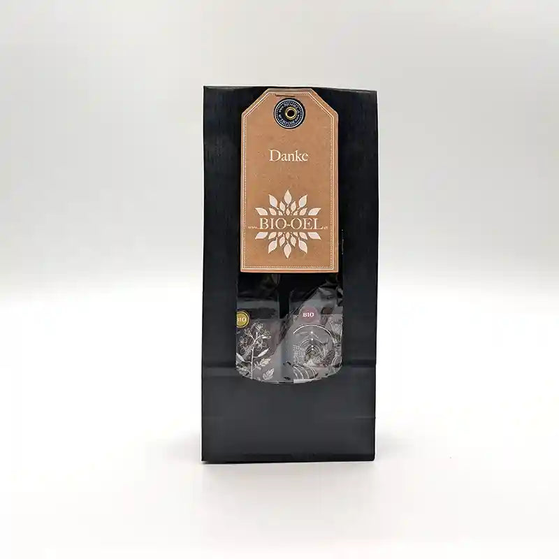 Kundengeschenk Danke Mini enthält 100ml Crema del Borgo und 100ml reines Senföl I www.bio-vivo.ch