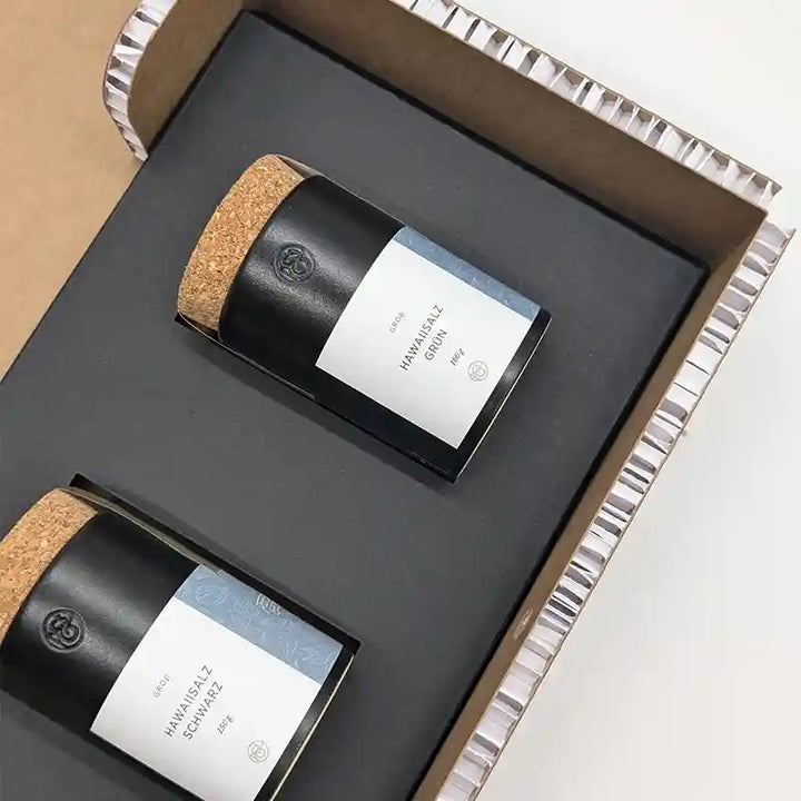 Geschenkduo mit Hawaiisalz grün und Hawaiisalz schwarz von Pfeffersack & Soehne I www.bio-vivo.ch